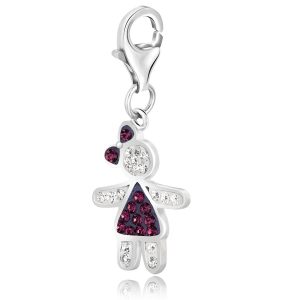 Sterling Silver February Multi Color Crystal Encrusted Girl Charm