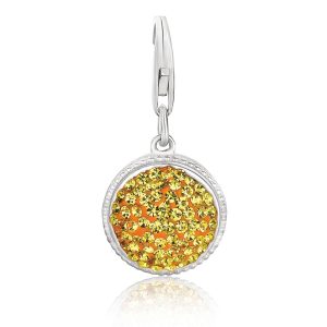 Sterling Silver Round Charm with Citrine Tone Crystal Accents