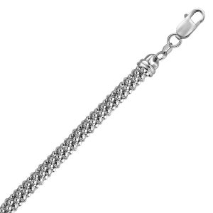Sterling Silver Rhodium Plated Popcorn Style Chain Bracelet