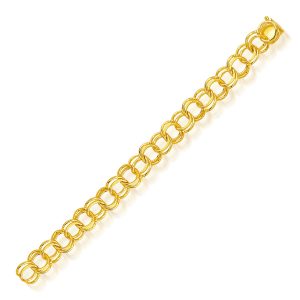 10.0 mm 14K Yellow Gold Solid Double Link Charm Bracelet