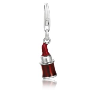 Sterling Silver Red Tone Enameled Lipstick Charm