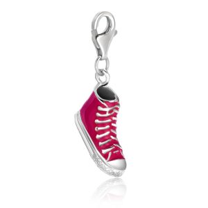 Sterling Silver Hi-Sneaker Charm with Pink Enamel Finishing