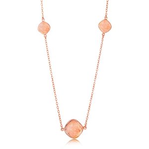 Sterling Silver Rose Gold Plated Station Raspberry Rutilated Quartz Necklace