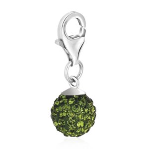 Sterling Silver August Birthstone Round Charm with Green Hue Crystal Accents