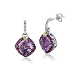 18K Yellow Gold and Sterling Silver Purple Tone Gem Drop Earrings (.43 ct. tw.)