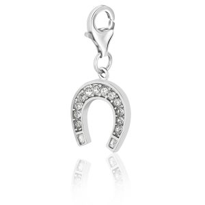 Sterling Silver White Tone Crystal Studded Horseshoe Charm