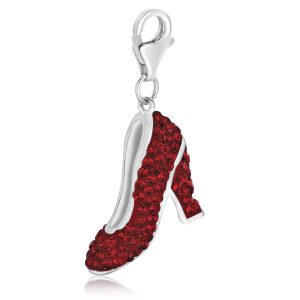 Sterling Silver High Heel Shoe Charm with Red Tone Crystal Embellishments