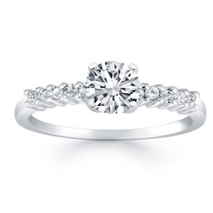 14K White Gold Shared Prong Accent Diamond Engagement Ring