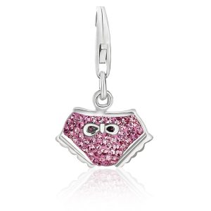 Sterling Silver Diaper Charm with Pink Tone Crystal Accents