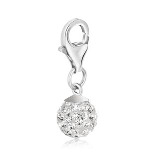 Sterling Silver White Tone Crystal Studded April Birthstone Round Charm