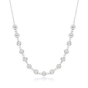 14K White Gold Crystal Accent Ball Chain Necklace