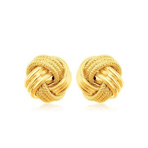 14K Yellow Gold Love Knot with Ridge Texture Earrings