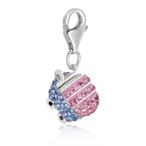 Sterling Silver Baby Carriage Charm Embellished with Colored Crystal Accents
