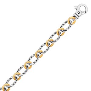 18K Yellow Gold and Sterling Silver Oval and Round Alternate Link Bracelet