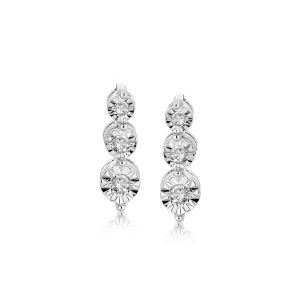 Sterling Silver Rhodium Plated Cascading Diamond Accented Marquis Earrings