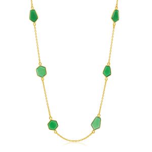 Sterling Silver Yellow Gold Plated Necklace with Geometric Green Onyx Stations