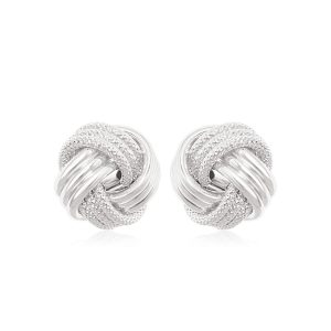 14K White Gold Love Knot with Ridge Texture Earrings