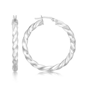 Sterling Silver Spiral Design Polished Large Hoop Earrings