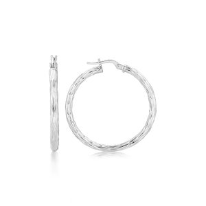 Sterling Silver Thin and Large Twisted Motif Hoop Earrings