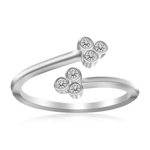 Sterling Silver Rhodium Plated Flower Themed Cubic Zirconia Toe Ring