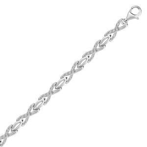 Sterling Silver X and Oval Link Bracelet with Diamonds (.15 ct t.w.)
