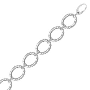 Sterling Silver Rhodium Finished Diamond Accented Cable Oval Bracelet (.20ct tw)