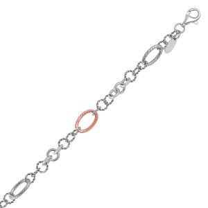 18K Rose Gold and Sterling Silver Rope Style Link Bracelet