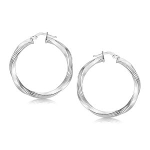 Sterling Silver Spiral Polished Large Hoop Earrings