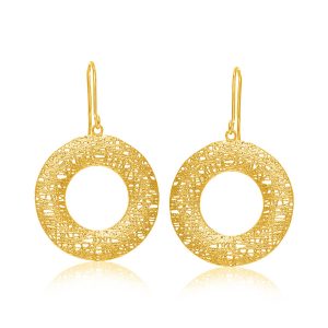 14K Yellow Gold Open Round Mesh Wire Style Earrings