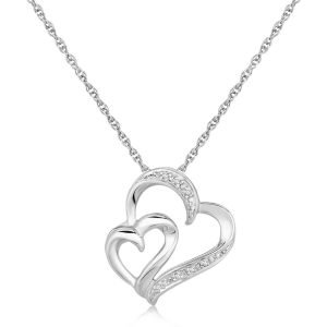Sterling Silver Diamond Accented Dual Fancy Heart Pendant (.02 ct t.w.)