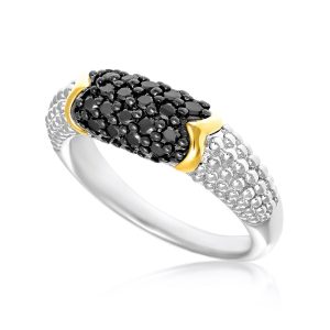 18K Yellow Gold & Sterling Silver Popcorn Ring with Black Diamonds