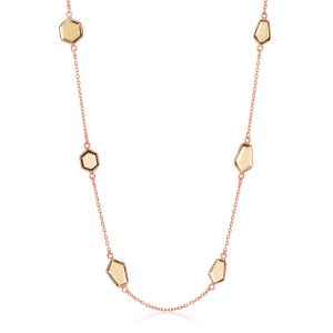 Sterling Silver Rose Gold Plated Necklace with Smokey Quartz Geometric Stations