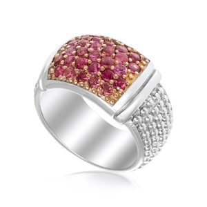 Sterling Silver Popcorn Motif Ring with Pink Sapphire Accents