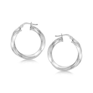 Sterling Silver Polished Twist Style Hoop Earrings