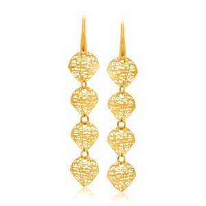 14K Yellow Gold Leaf Like Chain Dangling Earrings