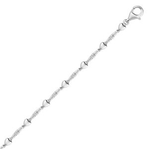 Sterling Silver Diamond Accented Heart Marquis Link Bracelet (.15 ct t.w.)