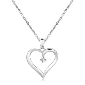 Sterling Silver Diamond Embellished Open Heart Pendant (.03 ct t.w.)