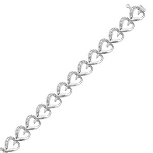 Sterling Silver Diamond Studded Heart Chain Bracelet (.32 ct t.w.)