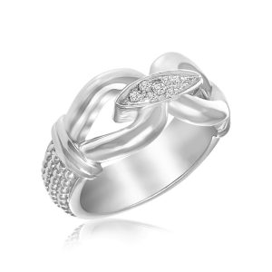 Sterling Silver Rhodium Plated Popcorn Loop Diamond Accented Ring (.06ct tw)
