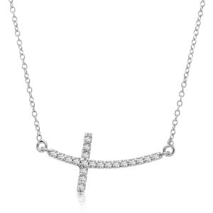 14K White Gold Diamond Embellished Cross Motif Necklace (.21ct tw)