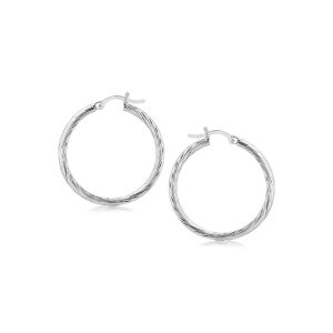 Sterling Silver Fine Diamond Cut Twist Design Hoop Earrings
