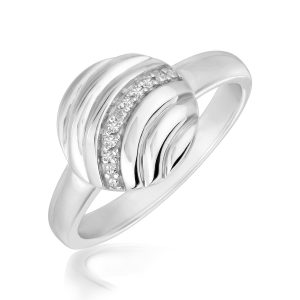 Sterling Silver Round Wave Motif Diamond Embellished Rhodium Plated Ring